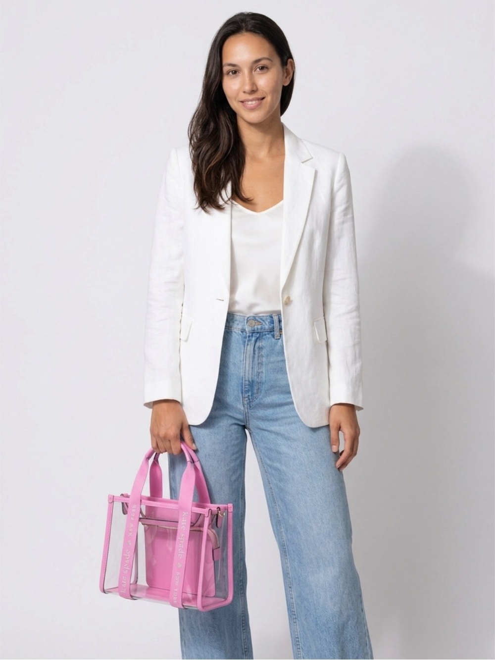 kate spade Pink Clear Tote with Logo Strap Detailing